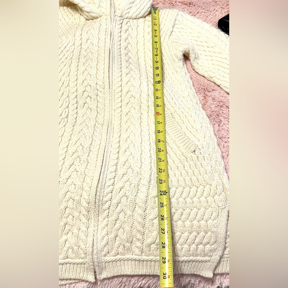 Merino hooded Aran sweater coat / tunic / sweater  - small - Picture 4 of 10